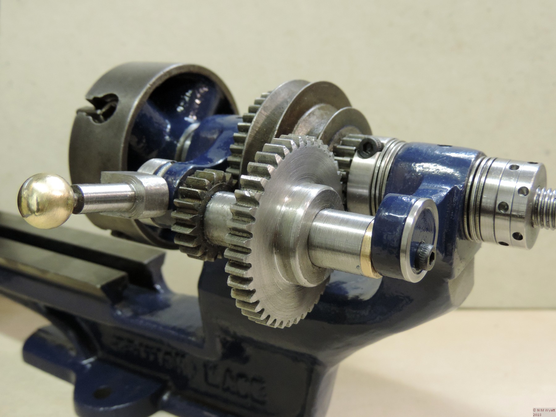 A replacement, back-geared, headstock fitted to a Super Adept