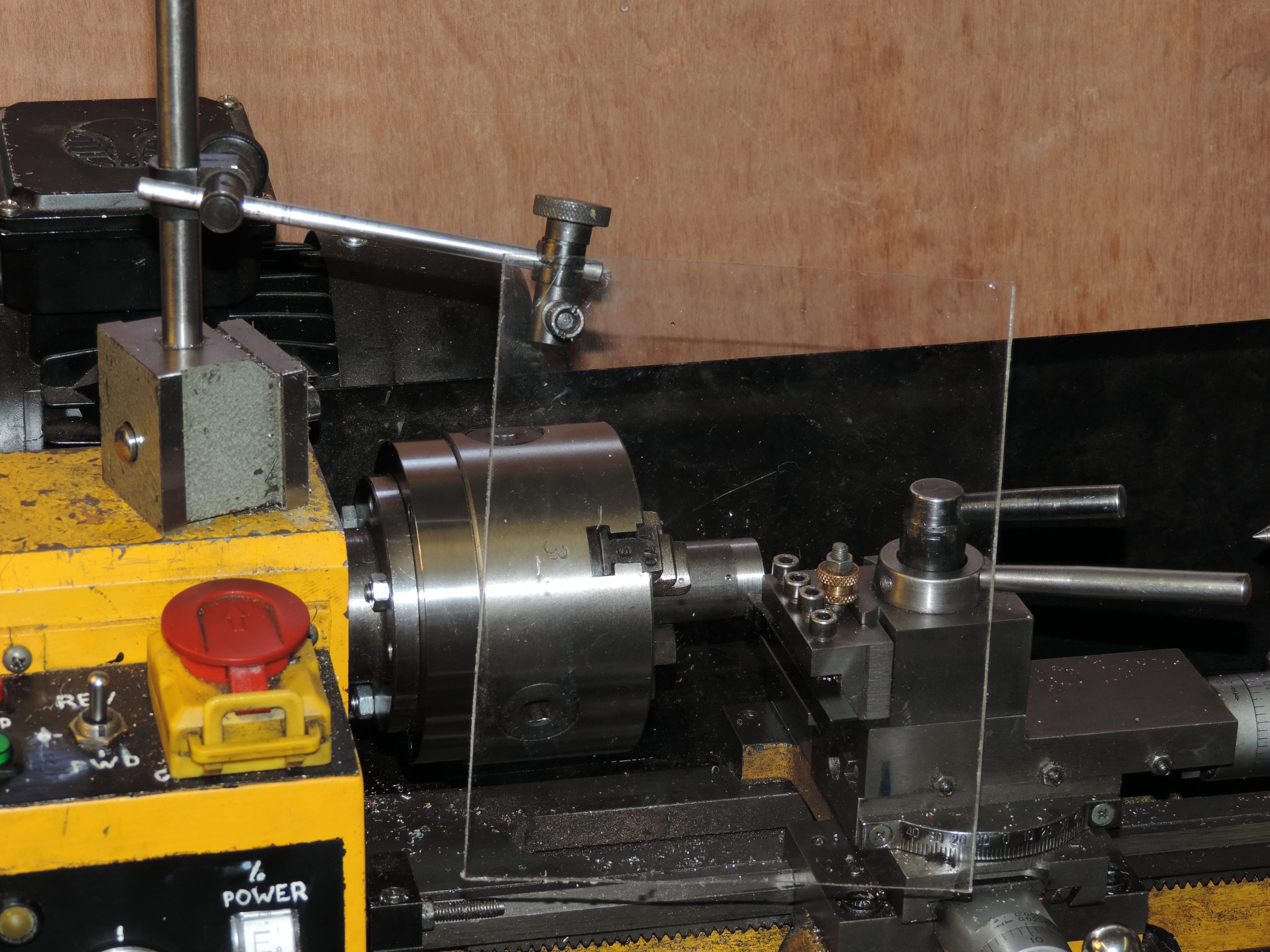 MIni Lathe guard replaced with polycarbonate shield on magnetic base